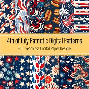 4th of July 20+ Digital Paper Bundle, Patriotic Seamless Pattern, 4th of July Print, USA Digital Paper, Red White Blue Background, Printable