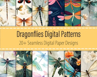 Libellen Digitales Papier Bundle, Libellen nahtloses Muster, Insekten Drucke, Libelle digitales Papier, printable Download