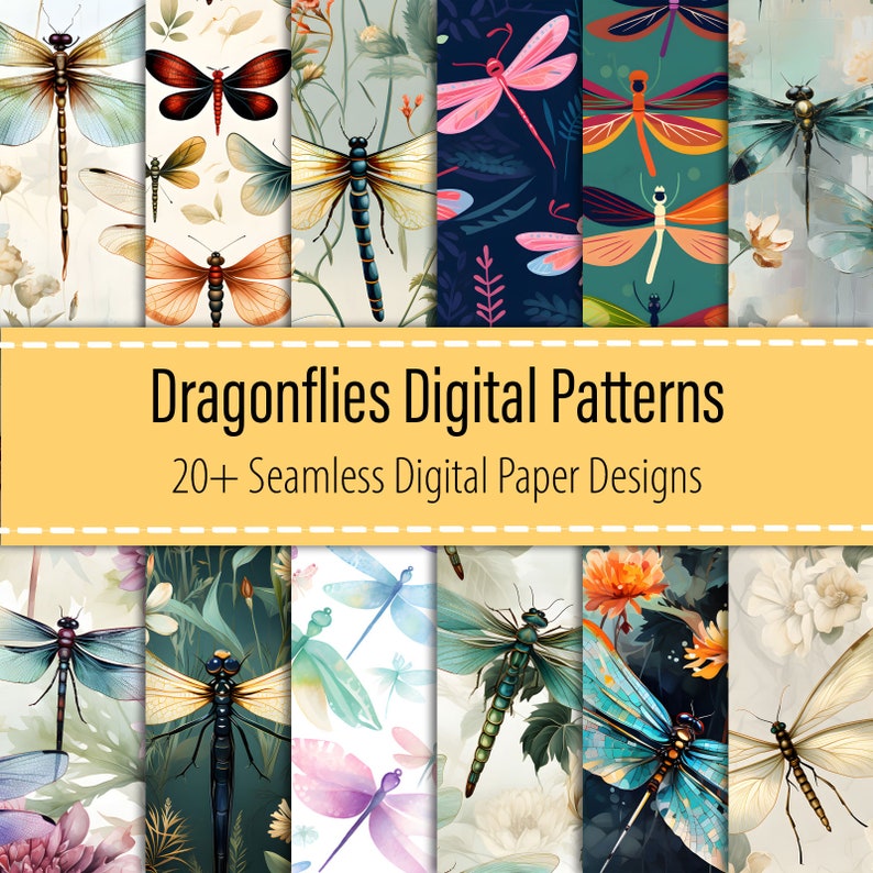 Dragonflies 20+ Digital Paper Bundle, Dragonfly Seamless Pattern ...