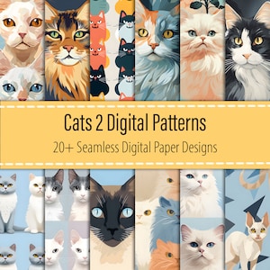 Cats 2 20+ Digital Paper Bundle, Cats Seamless Pattern, Kitty Print, Feline Print, Pets Paper, Top Cat Breed Pattern, Téléchargement imprimable