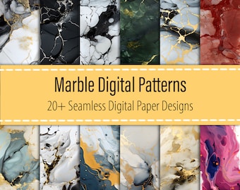 Marble 20+ Digital Paper Bundle, Marmurowy bezszwowy wzór, Marmurowy nadruk, Marmurowy papier cyfrowy, Tekstura tła marmuru, Wersja do wydruku