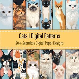 Lot de 1 chats de 20 ans et plus, modèle sans couture de chats, impression de chaton, impression de félin, papier d'animaux de compagnie, modèle de race de chat haut de gamme, téléchargement imprimable