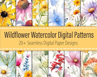 Wildflowers Watercolor 20+ Digital Paper Bundle, Flowers Seamless Pattern, Floral Prints, Floral Digital Paper, Printable Instant Download
