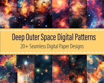 Deep Outer Space 20+ Digital Paper Bundle, Space Seamless Pattern, Galaxy Prints, Stars Digital Paper, Cosmic Background, Printable Download