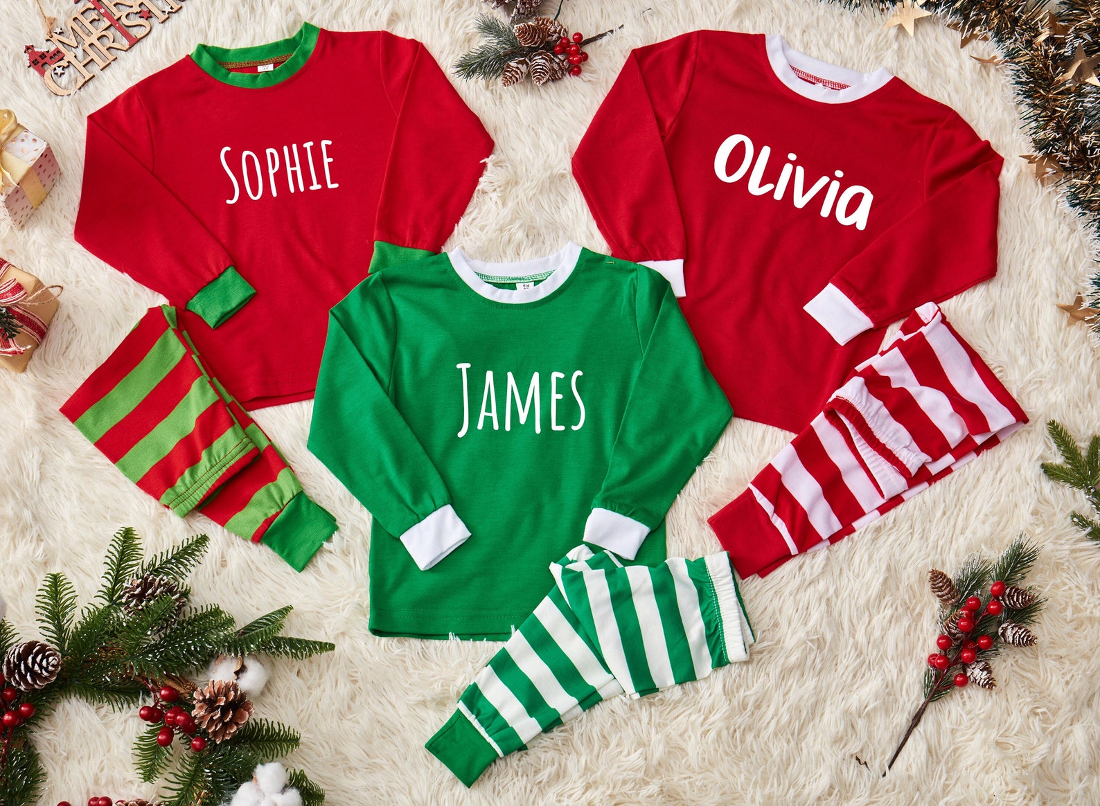 Family Christmas Pajamas Personalized,Matching Christmas Pajamas,Toddler Youth Christmas Pajamas with Name,Monogram Family Christmas PJs