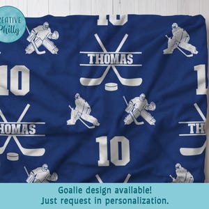 Personalized BOYS ice hockey blanket personalized blanket sports blanket personalized blanket gift for hockey mom hockey team gift goalie image 3