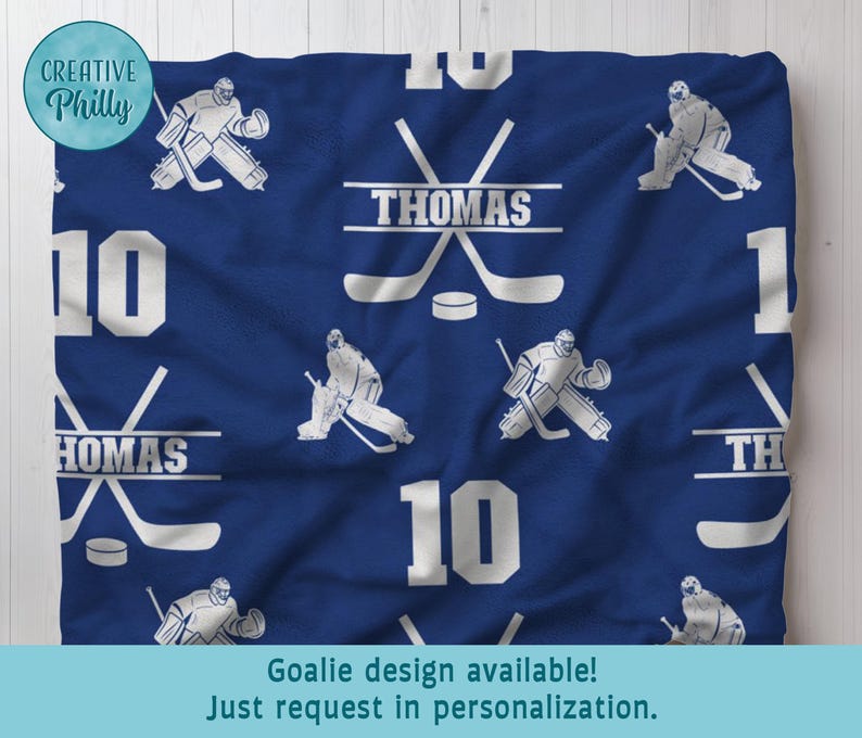 Personalized BOYS ice hockey blanket personalized blanket sports blanket personalized blanket gift for hockey mom hockey team gift goalie image 3