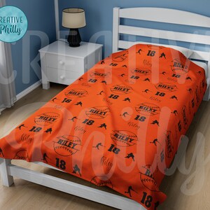 Personalized softball blanket personalized blanket sports blanket custom blanket girls blanket gift for her gift for sports mom softball ORANGE