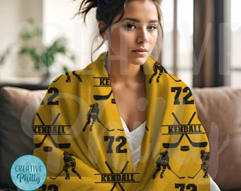 Personalized GIRLS ice hockey blanket sports blanket custom hockey blanket personalized blanket gift for hockey mom hockey team gift