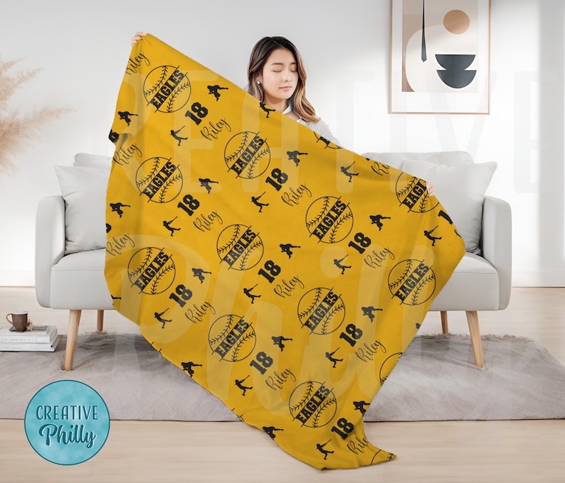 Personalized softball blanket personalized blanket sports blanket custom blanket girls blanket gift for her gift for sports mom softball YELLOW