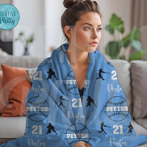 Personalized softball blanket personalized blanket sports blanket custom blanket girls blanket gift for her gift for sports mom softball LIGHT BLUE