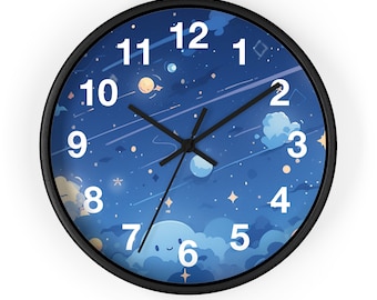 Anime Space Night Cartoon Kids Art Gift Idea Wall Clock