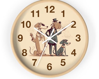 Cigar Lounge Coffee Shop Dogs Smoking Gift Idea Wall Clock