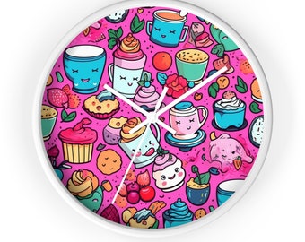 Girl Pattern Fashion Art Coffee Shop Pink Snacks Gift Idea Wall Clock