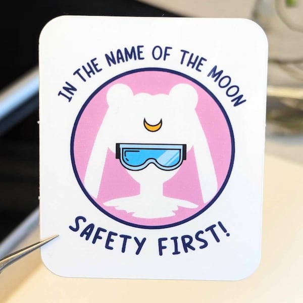 Sailor Moon Safety First | Waterproof Vinyl Sticker | Science gifts for biomedical biology chemistry students | Goggles