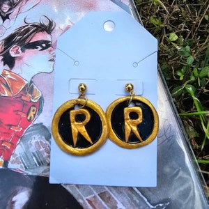 Robin Symbol Earrings, Damien Wayne Robin Symbol, Super Hero Symbol Earrings, Super Hero Earrings, Comic Superhero, Fun Earrings, Batfam.