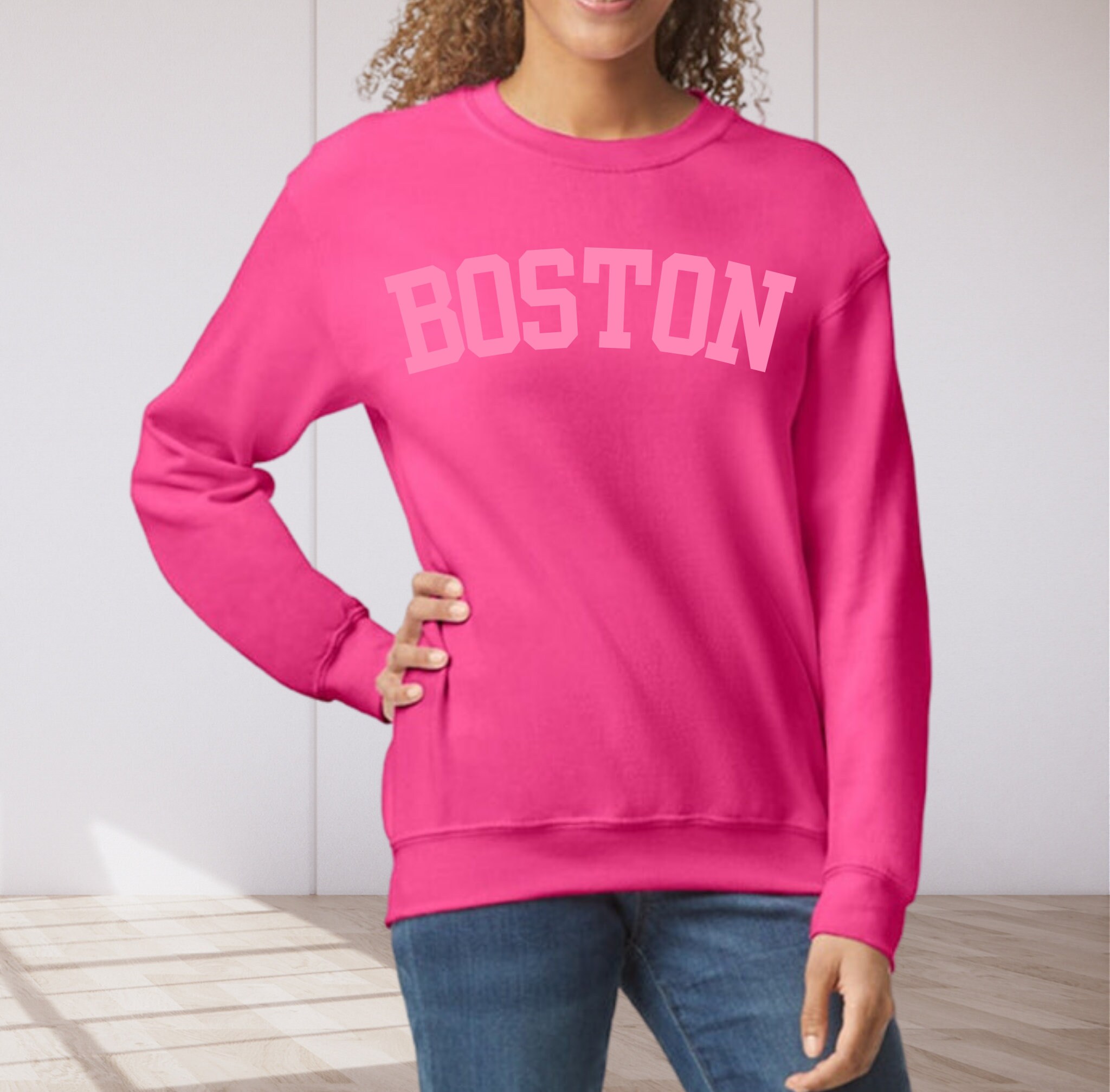 Pink Boston Massachusetts Crewneck Sweatshirt Boston - Etsy Canada