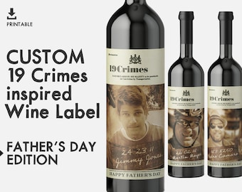 19 Crimes Custom Wine Label, PERSONALIZED FATHERS day gift, wine gift for dad, funny fathers day gift, gag gift, wine lover gift, wine label