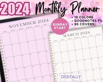 2024 Monthly Planner |Portrait| Gold Spiral | GoodNotes | Digital Planning | iPad Planner