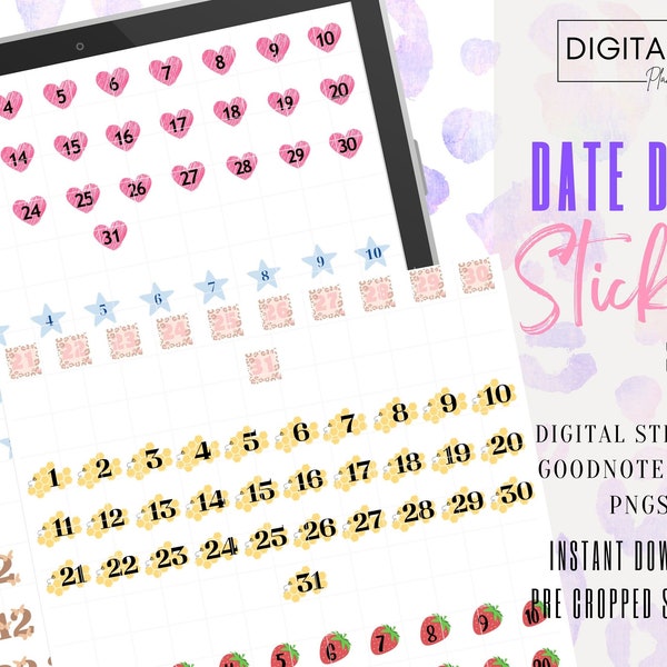 Date Dots Stickers 2| GoodNotes Stickers | PNG | Digital Planning | iPad Planning Stickers | Pre-cropped Stickers | Everyday Planning