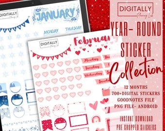 Year-Round (12 months) Digital Stickers | GoodNotes, Notability, Noteshelf, Xodo, Penly | PNG | Digital Planning| Pre-cropped Stickers