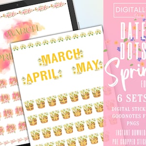 Spring Date Dots| GoodNotes Stickers | PNG | Digital Planning | iPad Planning Stickers | Pre-cropped Stickers | Everyday Planning