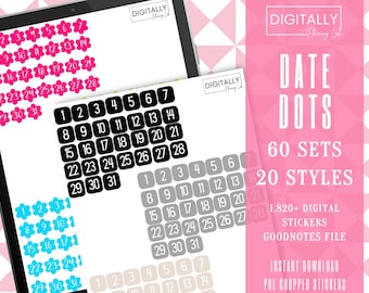 Date Dots Stickers- 60 Sets |GoodNotes| PNG | Digital Planning| Pre-cropped Stickers