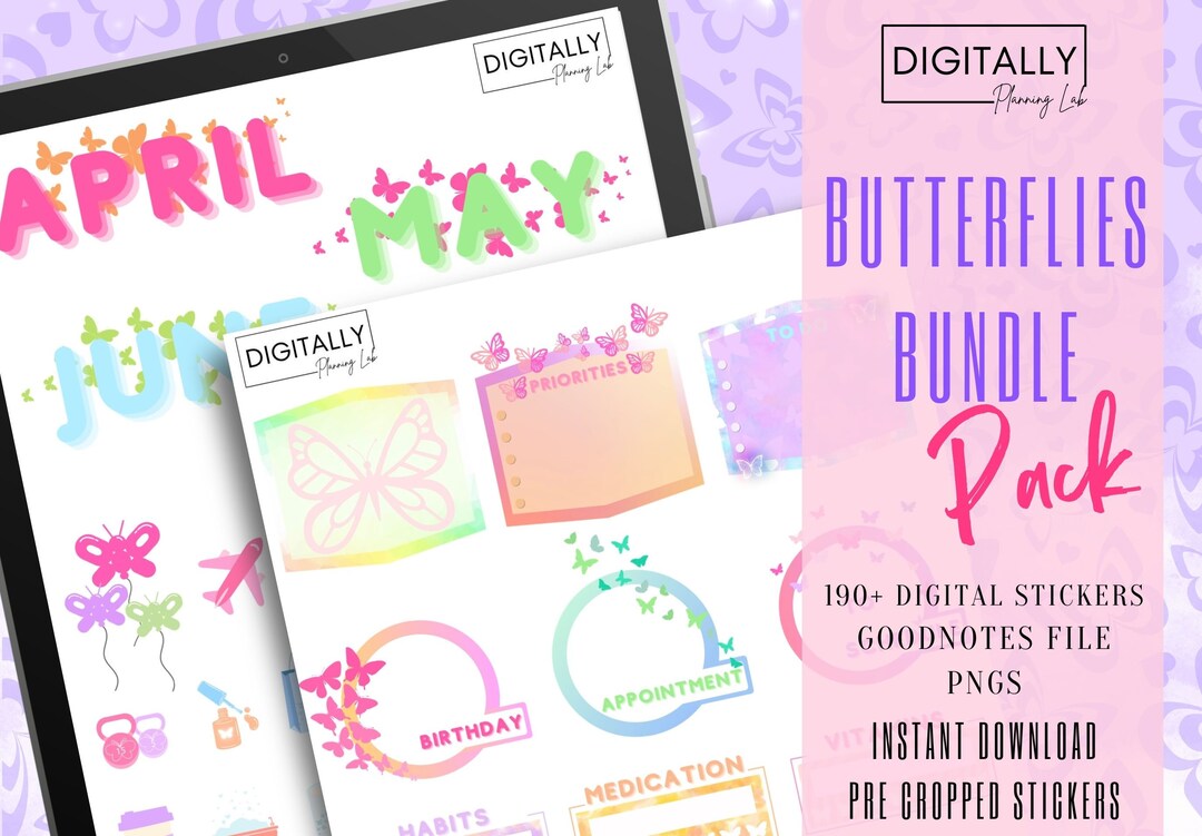 Butterflies Bundle Stickers| Goodnotes Stickers | PNG | Digital ...