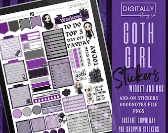 Goth Girl Add-On-Aufkleber | GoodNotes, Notability, Noteshelf, Xodo, Penly | PNG | Digitale Planung| Vorgeschnittene Aufkleber
