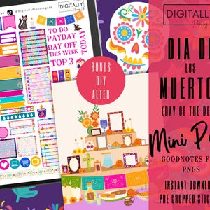 Mini pakiet Dia De Los Muertos| GoodNotes, Notability, Noteshelf, Xodo, Penly | PNG | Planowanie cyfrowe| Naklejki wstępnie przycięte