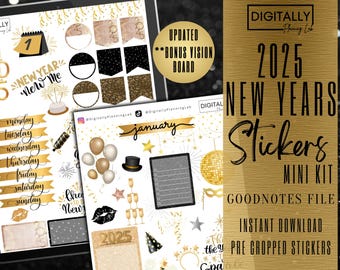 2024 New Years Mini Kit Digital Stickers | Goodnotes Stickers | PNG ...