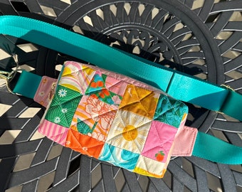 Quilted Patchwork Belt Bag, Fanny Pack, Crossbody Bag, Rise and Shine Fabric for Ruby Star Society