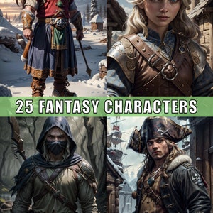 DnD character art illustration BUNDLE - 25 fantasy character portraits digital drawing