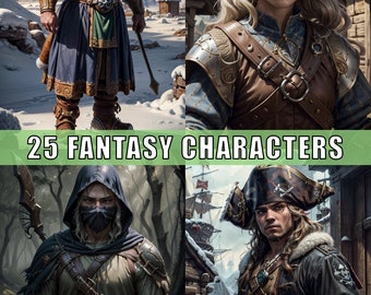 DnD character art illustration BUNDLE - 25 fantasy character portraits digital drawing