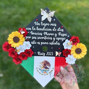 Mexican Flag Graduation Cap Topper with Sunflowers, Class of 2025