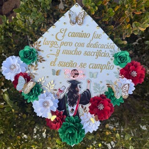 Mexican Graduation Cap Topper with 3D Paper Flowers, Class of 2025