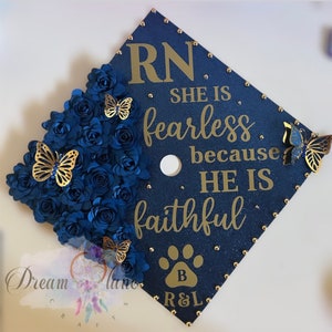 Graduation Cap Topper Cap Toppers Graduation 2025 Cap Topper Blue and gold topper 3D paper flowers