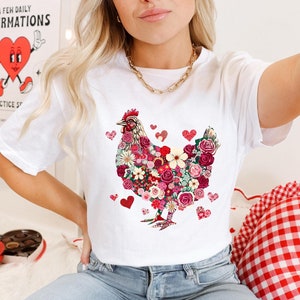 Floral Chicken Valentine's Day T-Shirt: Funny Farmer Tee