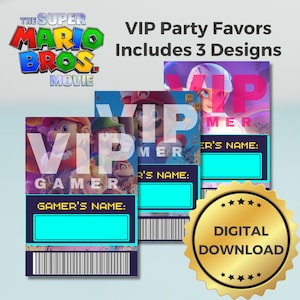 Lot d'articles de fête Super Mario pour le film | Téléchargement instantané Imprimable | Lanières de joueur d'arcade VIP Card |Princess Peach Luigi Donkey Kong Bowser