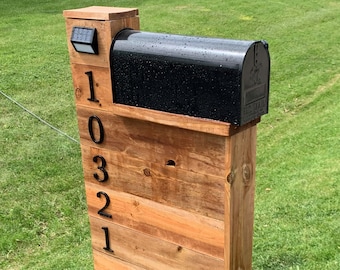 Beautiful, handcrafted cedar mailbox post; A sure fire way to bring that rustic look to the front of your home!