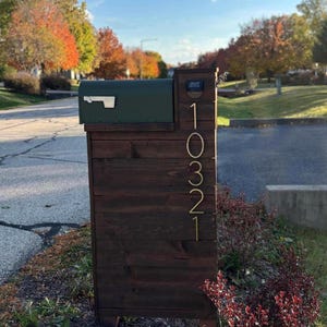 Modern Stained Cedar Mailbox Post with Custom Address Numbers