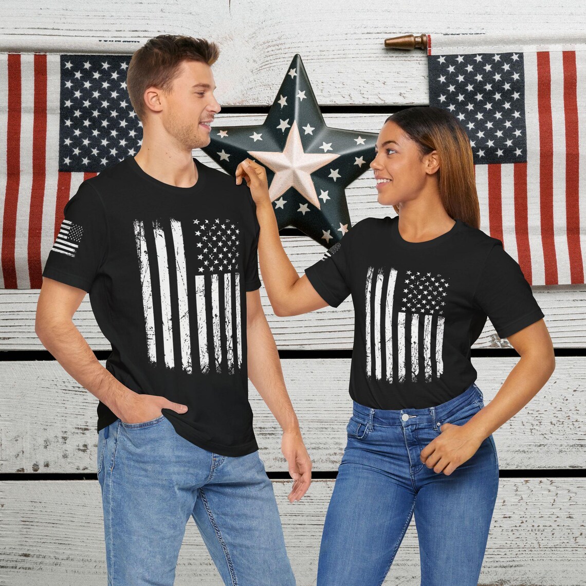 Sequined American Flag Dropped Shoulder T Shirt