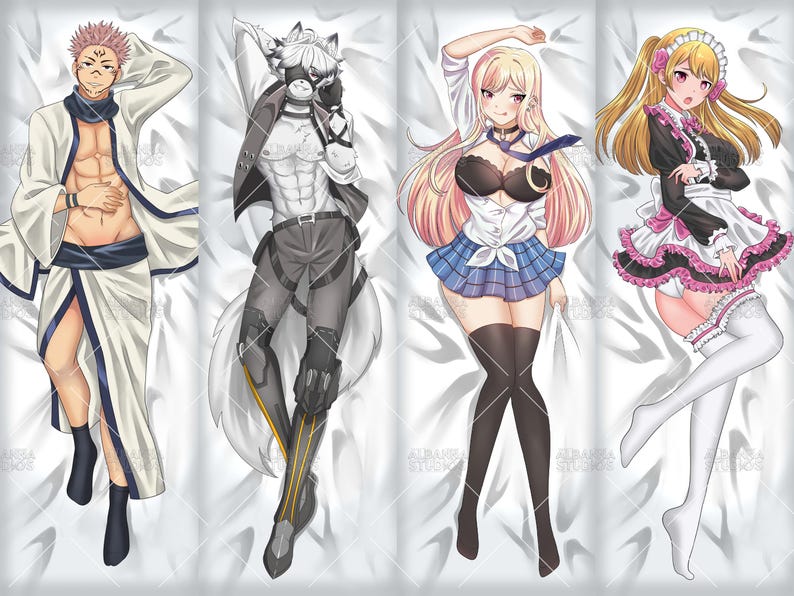 Custom Anime and Furry Dakimakura Body Pillow Commission Featuring Waifu, Husbando, and Anthro Characters | Personalized Anime Hug Pillow Cover Design | Cute and Sexy Dakimakura Art for Otaku Bedroom Decor and Furry Fans
