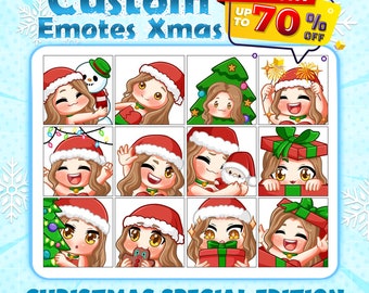 Custom Twitch Emotes or Kick Emote and Animated Emotes, Vtuber Cute Chibi Emote, Sub Emotes Anime Emote Pet Animal Emote Christmas Edition