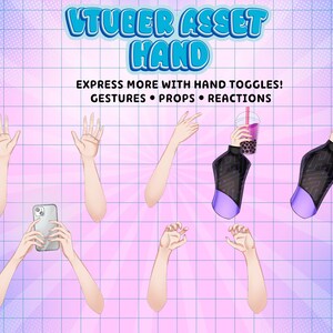 Custom VTuber hand assets with expressive anime gestures, interactive props, and Live2D compatible hand toggles for Twitch and YouTube creators