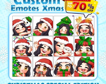 Custom Twitch Emotes or Kick Emote and Animated Emotes, Vtuber Cute Chibi Emote, Sub Emotes Anime Emote Pet Animal Emote Christmas Edition