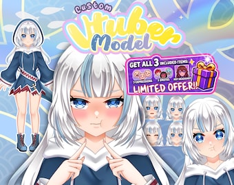 Modelo VTuber personalizado en Live2D / Totalmente animado / PNGTuber / Listo para VBridger / Activo para Twitch / Streamer de YouTube / OC / Creador virtual