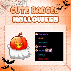 Cute Badge Halloween Ghost, Spooky Ghost Pumpkin, Cute Pumpkin Hat Halloween, Sub Badges for Twitch, Discord, Youtube, etc