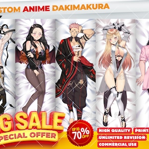 Halloween Custom Anime Dakimakura Body Pillow Commission Featuring Anime Waifu and Husbando Characters in Cosplay Outfits | Personalized Anime Hug Pillow Cover Design | Sexy Otaku Bedroom Decor Gift | High Quality Printable Dakimakura with Commercial Use