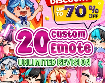 Benutzerdefinierte Twitch Emotes oder Kick Emote und animierte Emotes, Vtuber Süßes Chibi Emote, Sub Emotes Anime Emote Haustier Tier Emote für jeden Ihren Stream